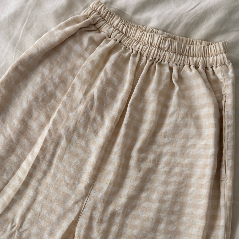 Checkered Cream Linen Women's Pants